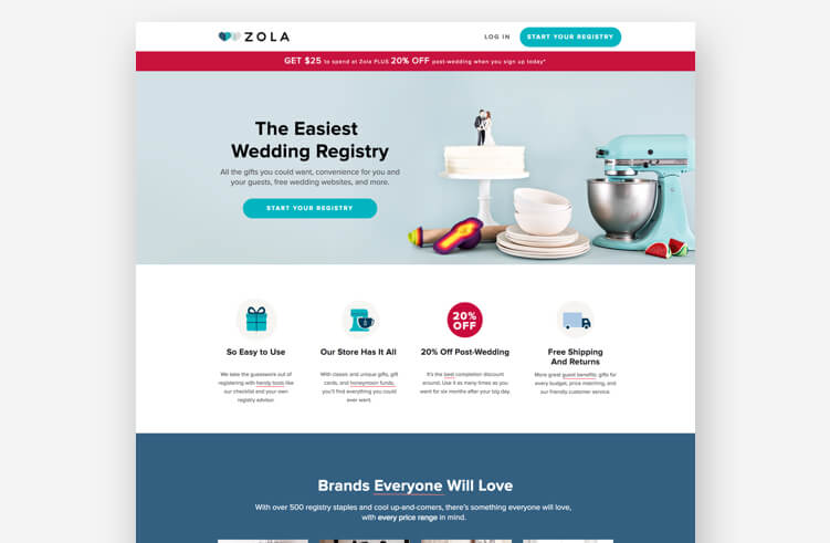 Best Landing Page Design: Zola