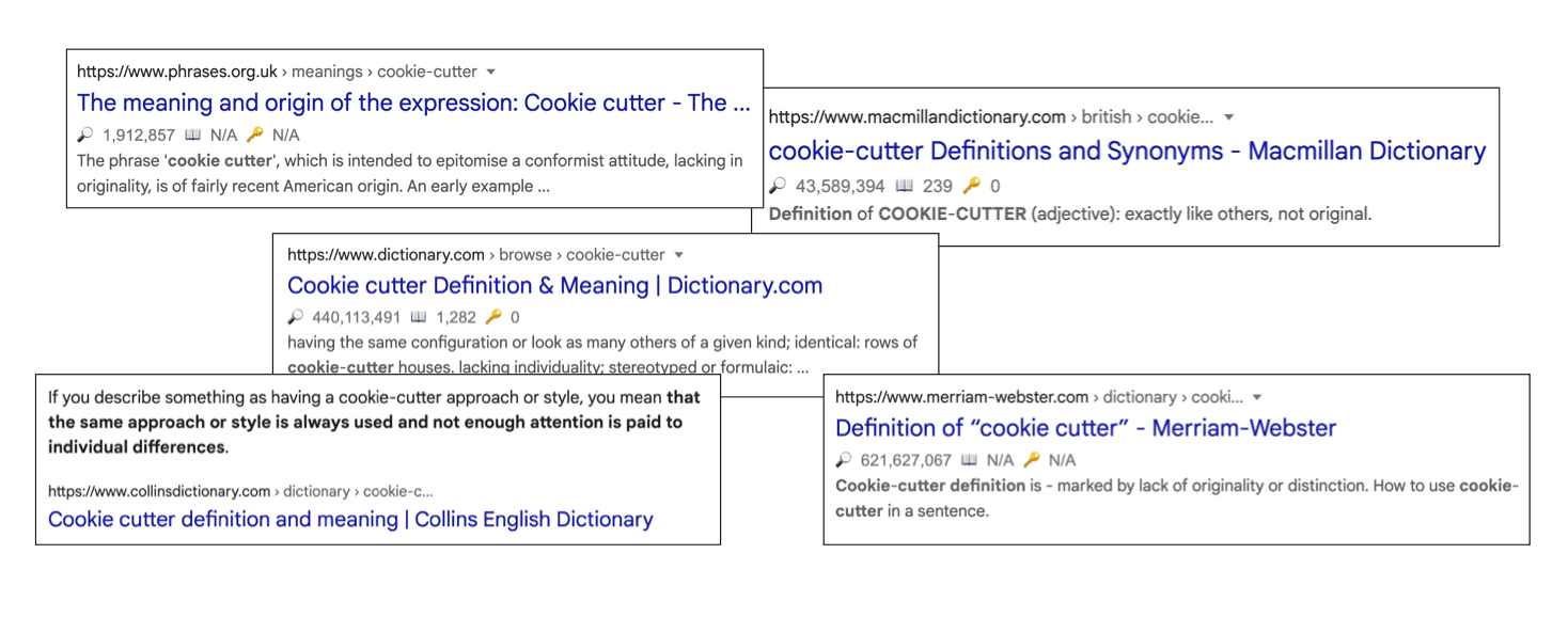 "Cookie cutter" search results
